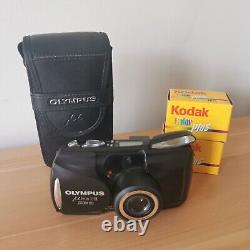 Olympus MJU II Zoom 80 Compact 35mm Film Black Camera & x2 Kodak 24 exp Films